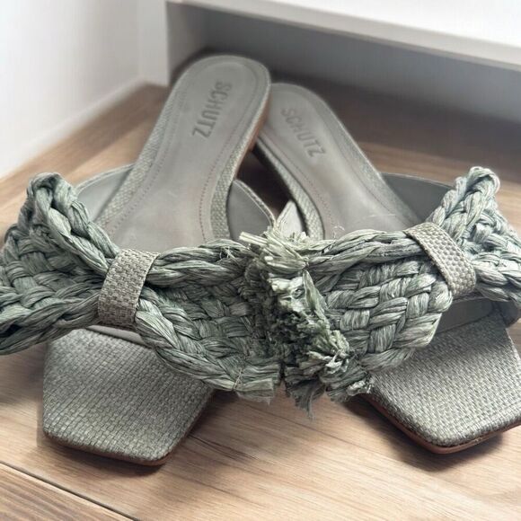 SCHUTZ Lienne Straw Flat Bow Sandal Size 7 - Picture 1 of 7